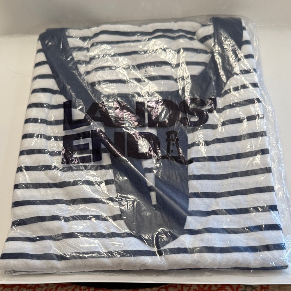 Lands' End Navy and White Striped Women's Top